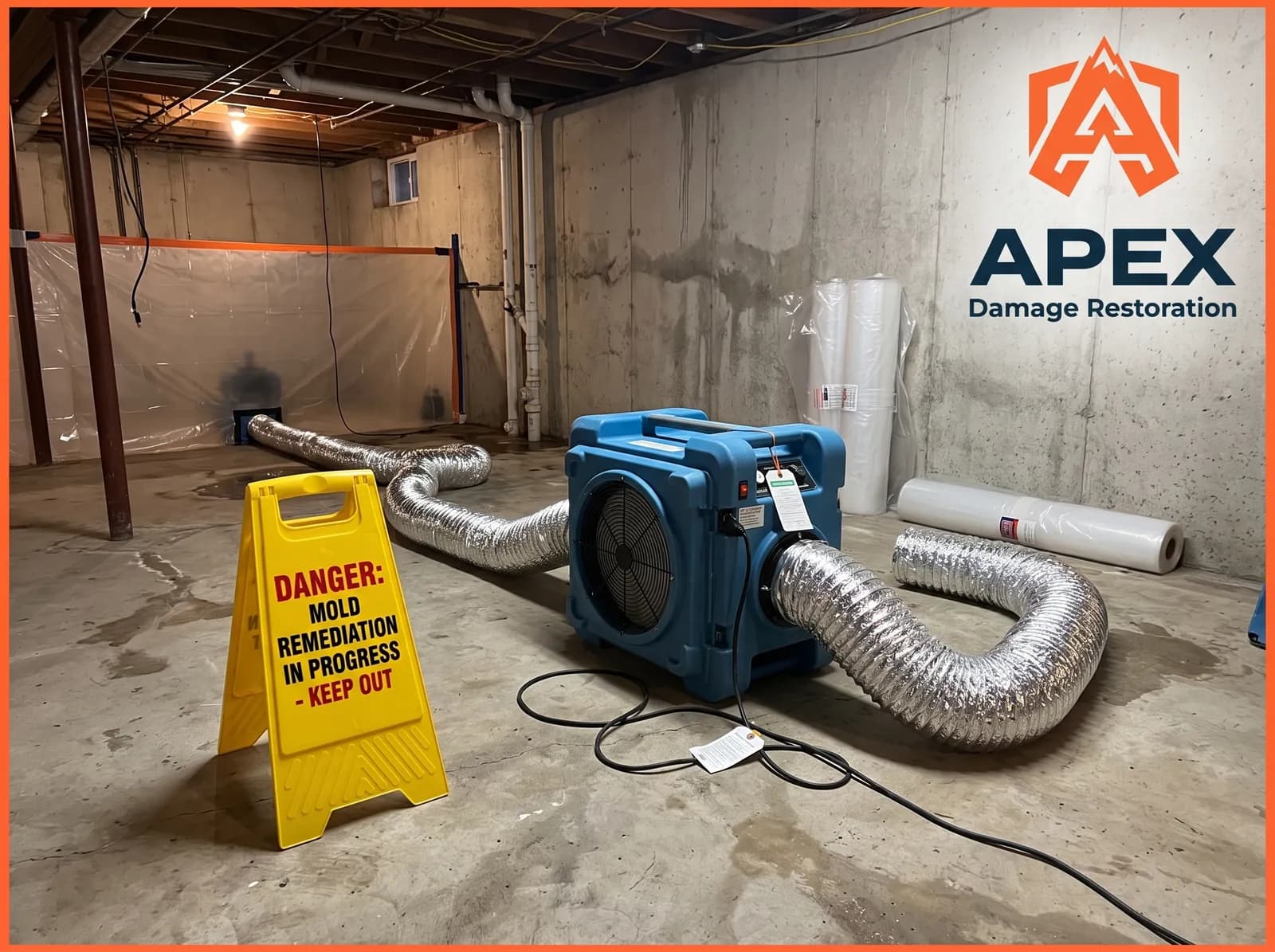 Basement mold remediation containment