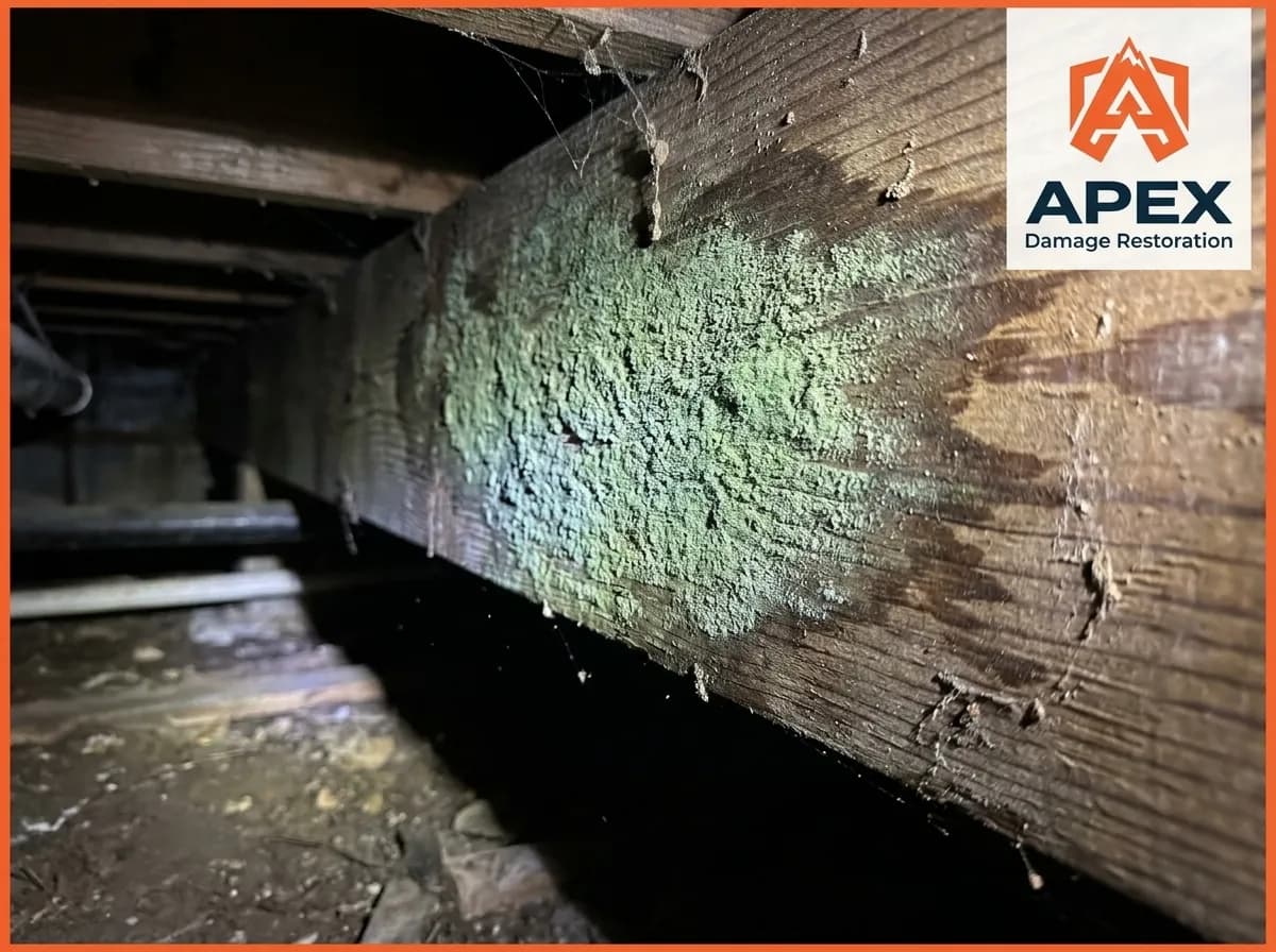 green mold growth on basement wood