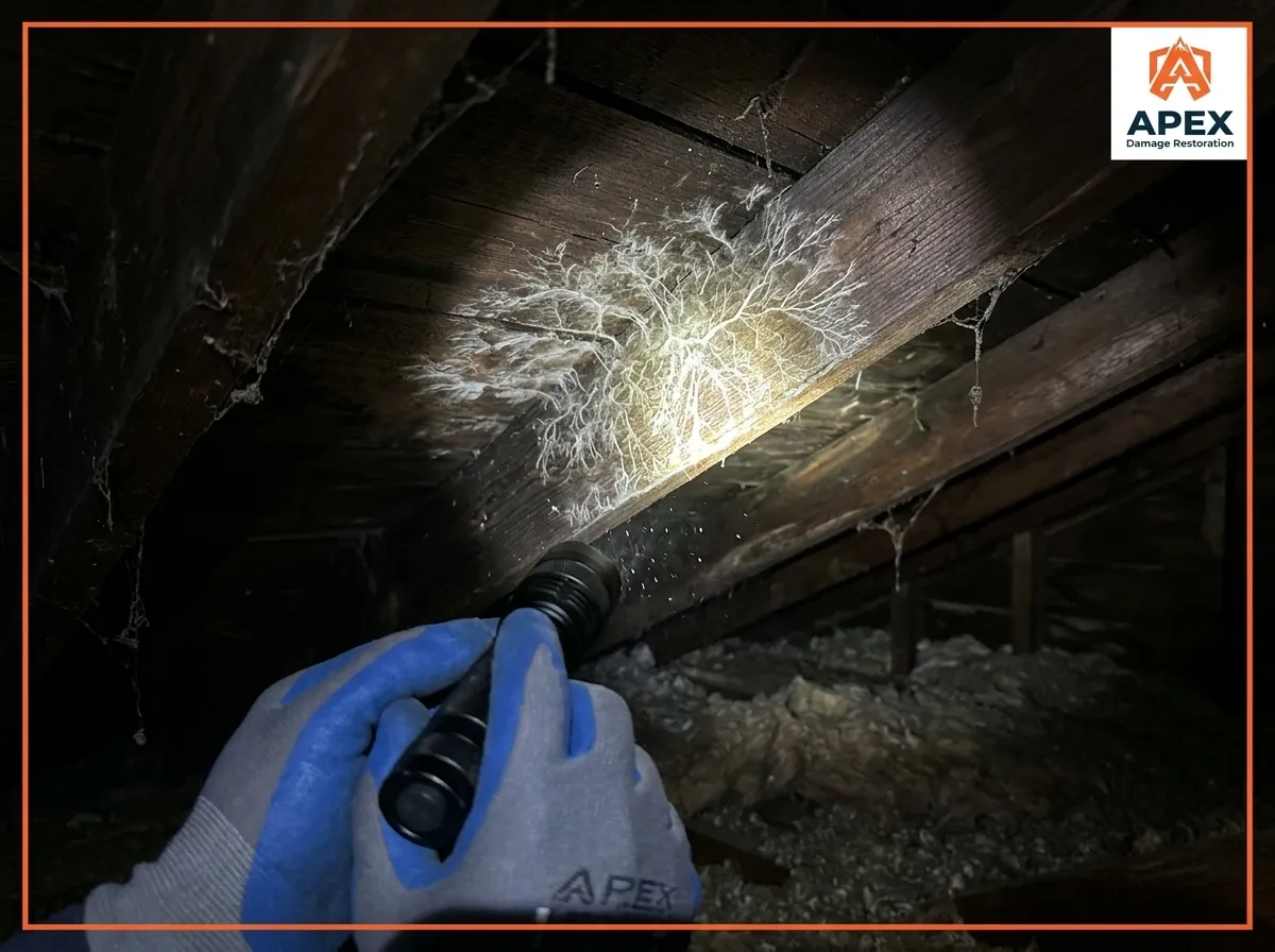 white mold growth in basement