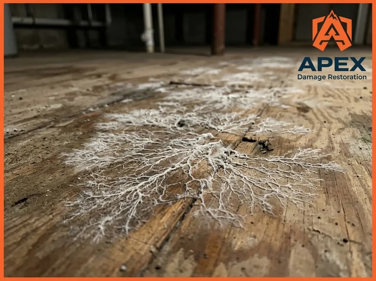 white mold growth on hardwood floor