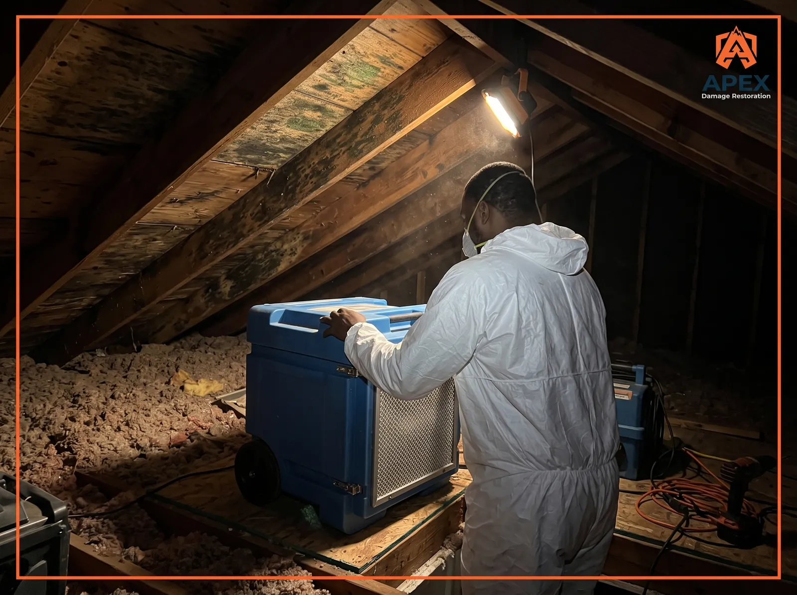 Commercial HEPA air scrubber in attic space