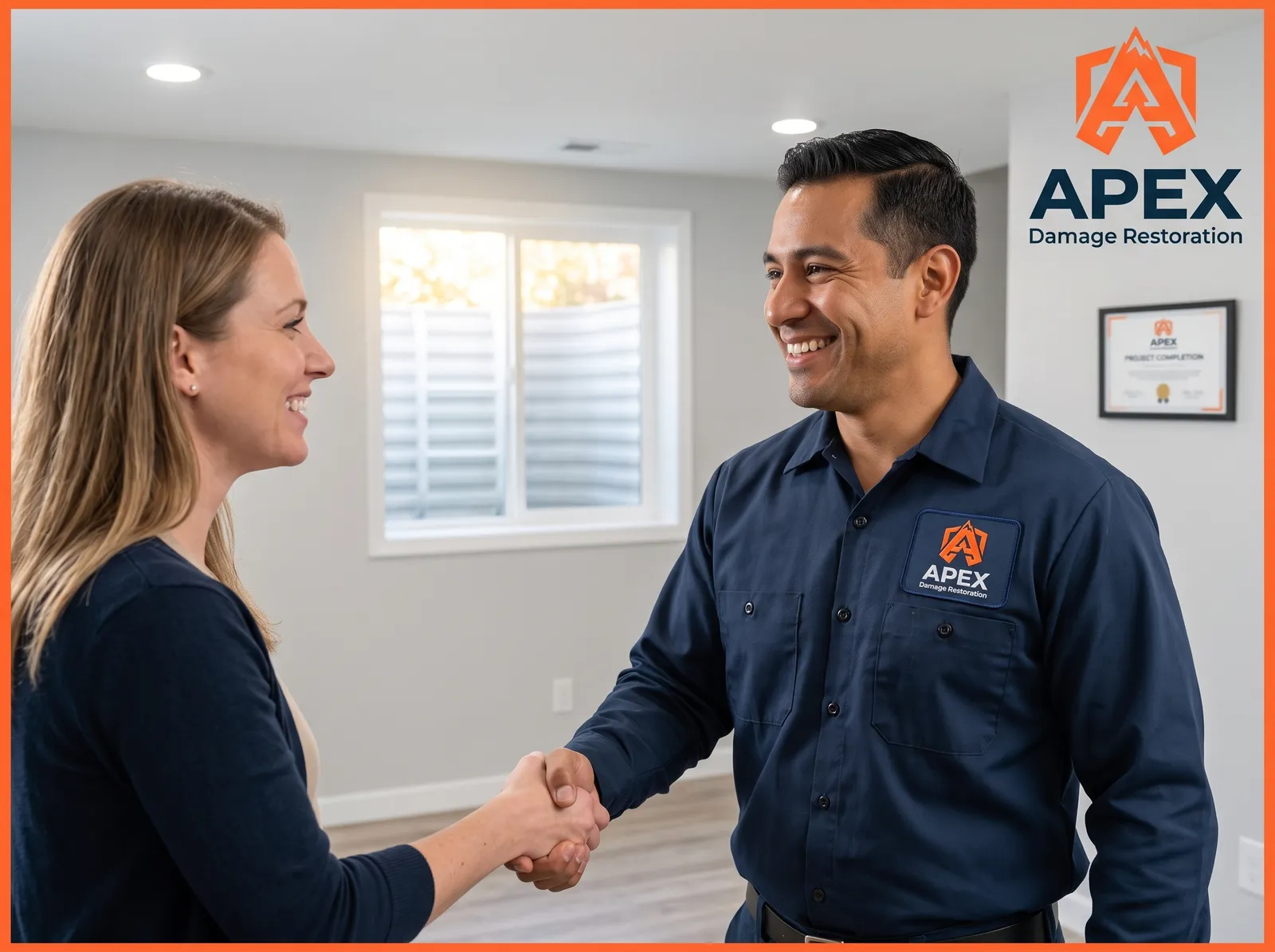 Apex Damage Restoration technician with customer