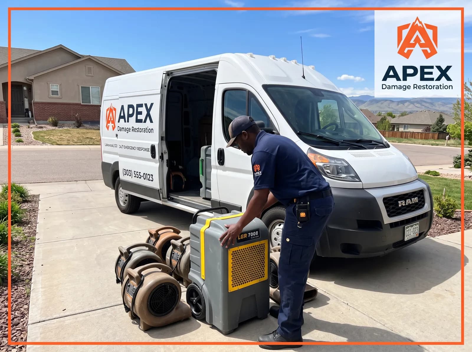 Apex Damage Restoration van and equipment unloading