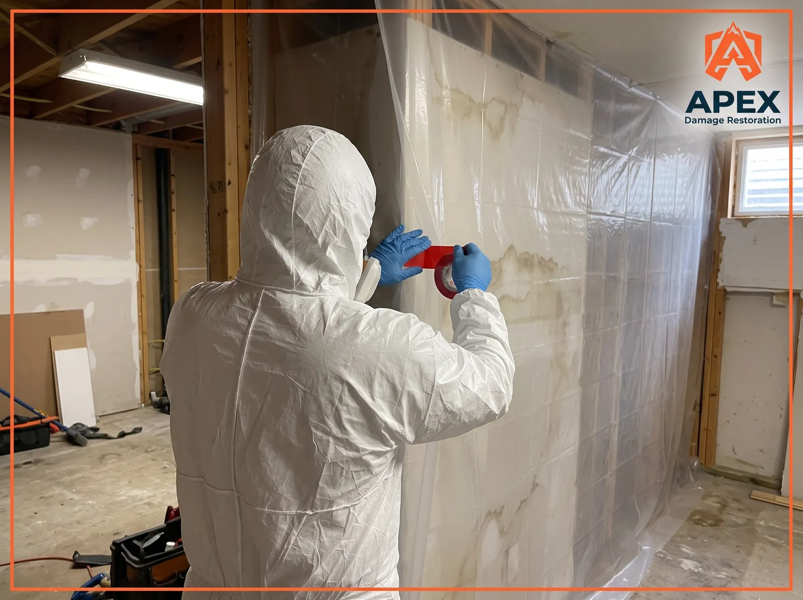 mold damage technician in containment area