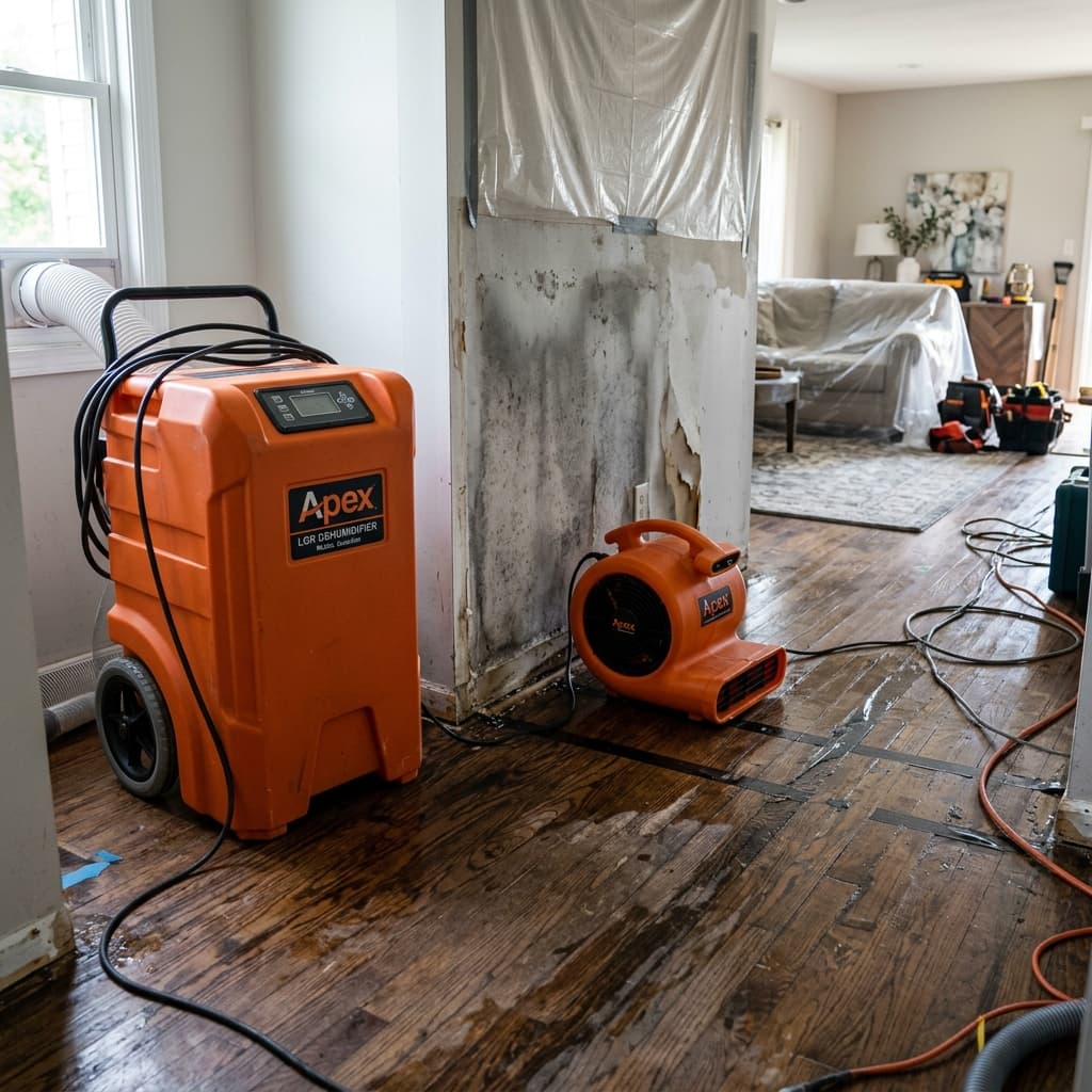 Subfloor cavity drying in progress