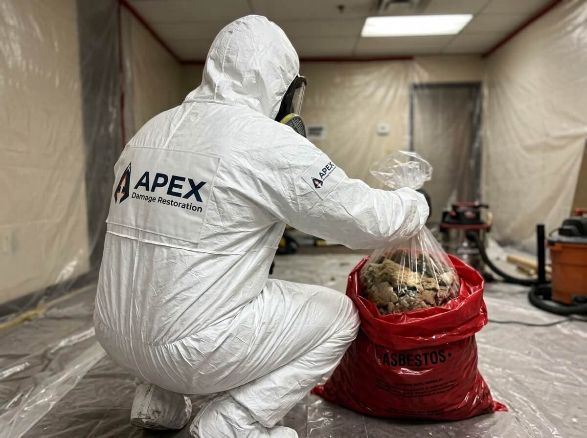 Asbestos Abatement Specialist Double Bagging Waste Material in Aurora CO