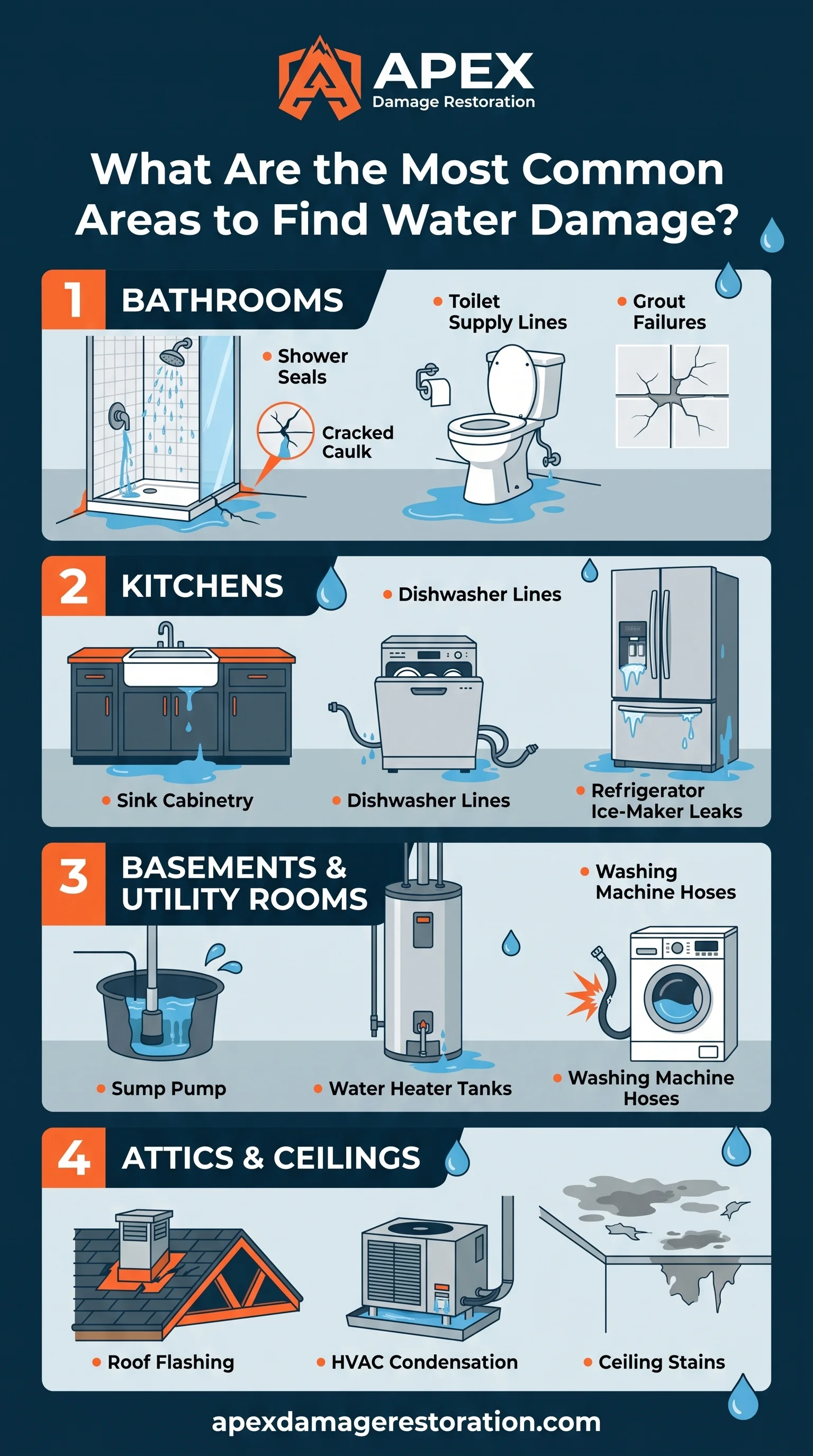 Common Areas To Find Water Damage Infographic
