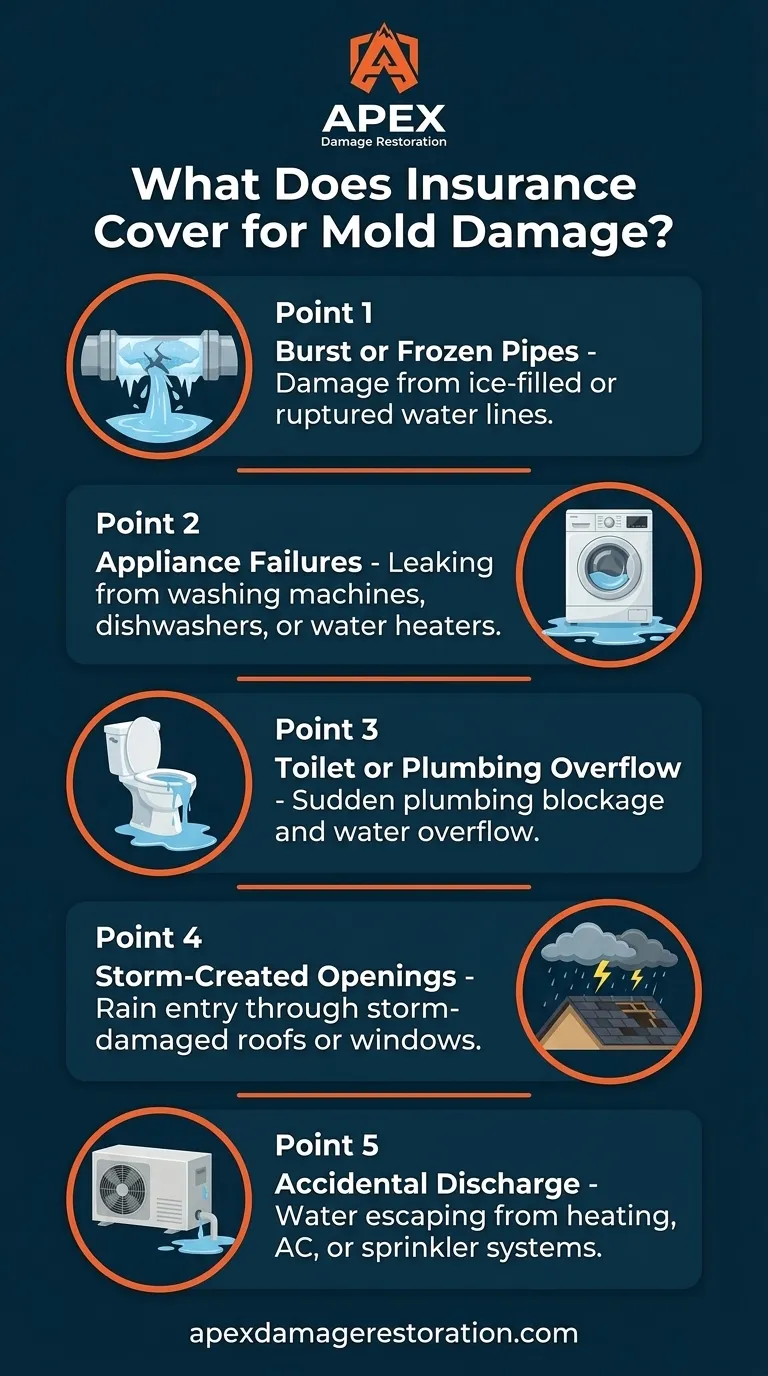 infographic showing what home insurance covers for mold damage