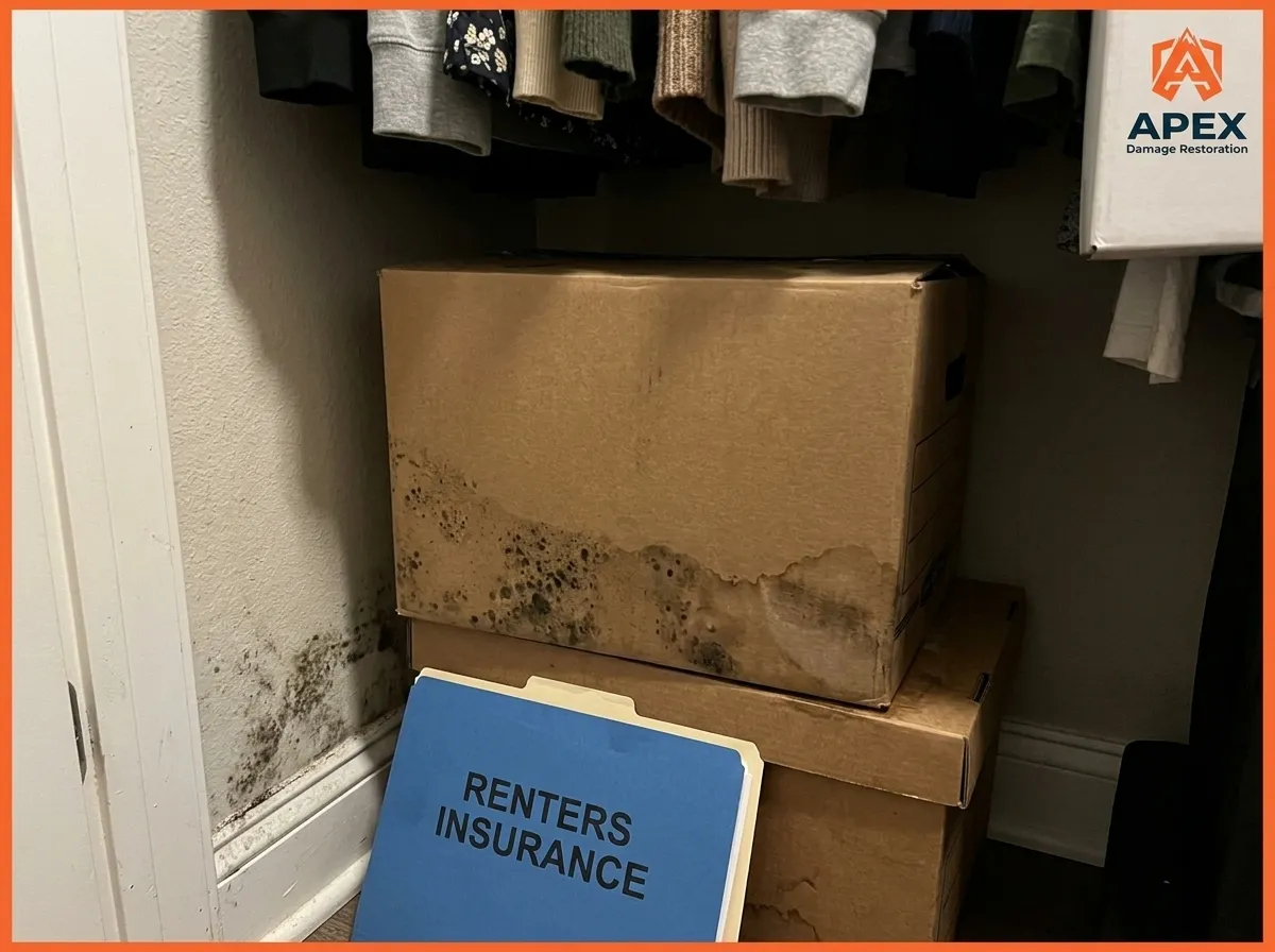 mold growth on cardboard box and wall