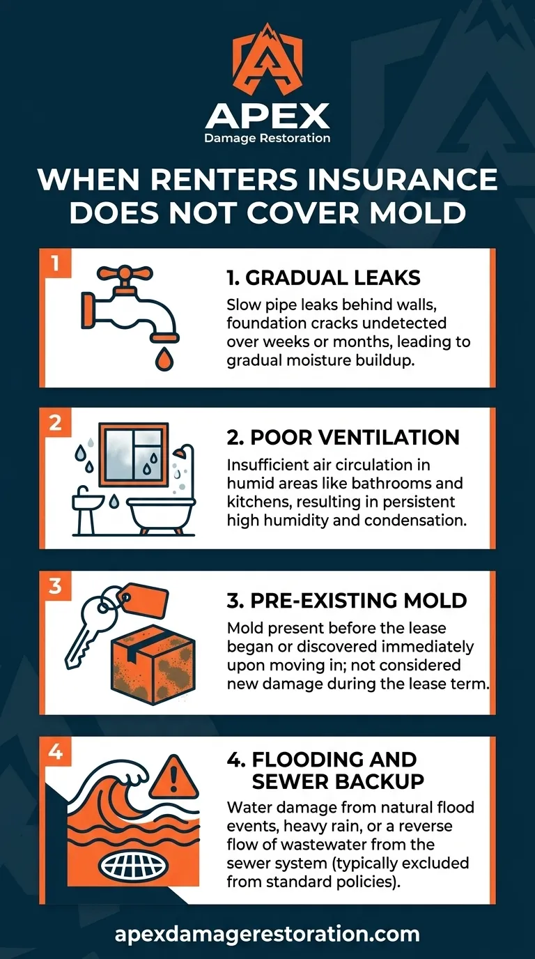 infographic showing when renters insurance does not cover mold