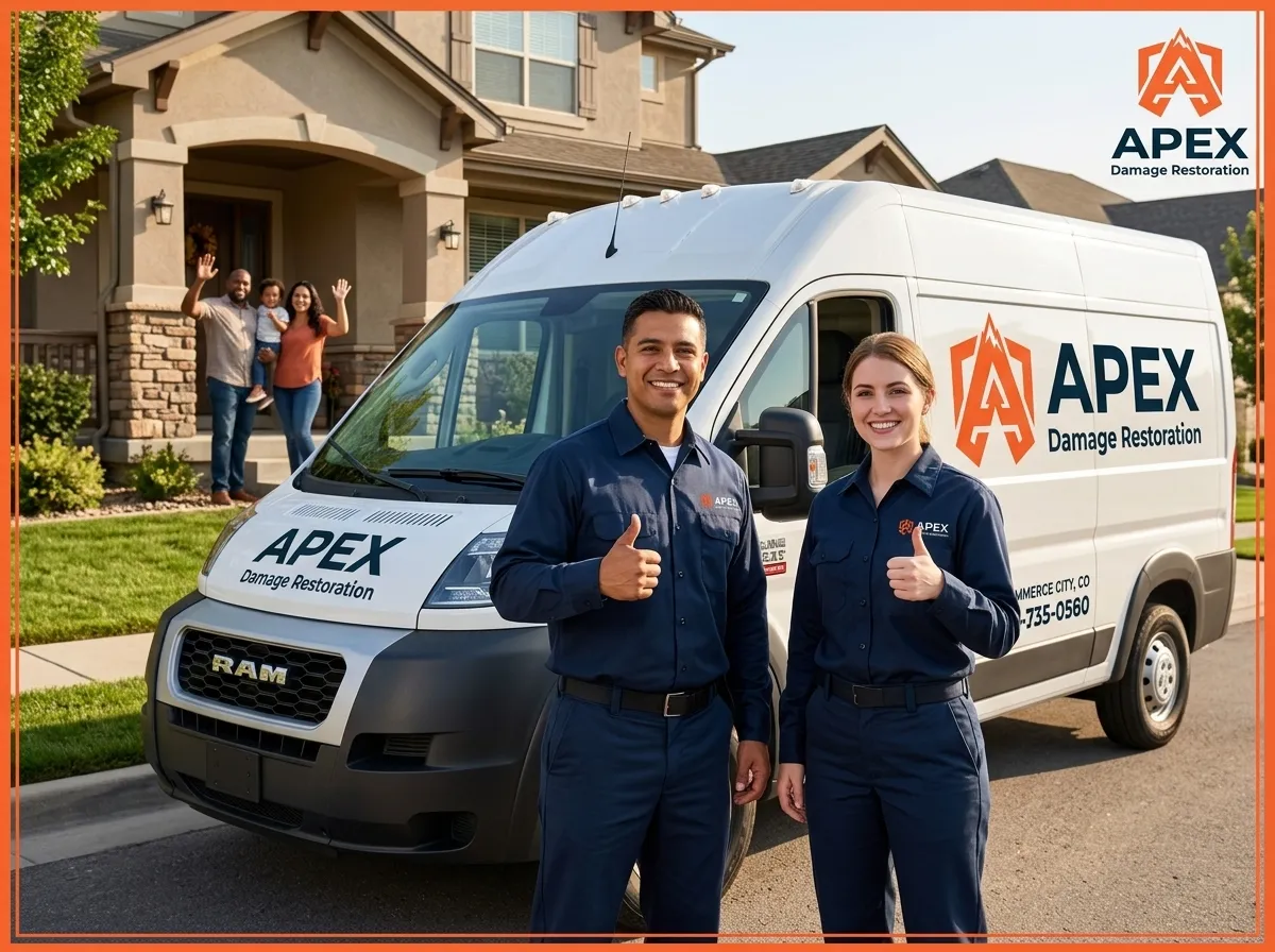 Apex Damage Restoration team with service van outside