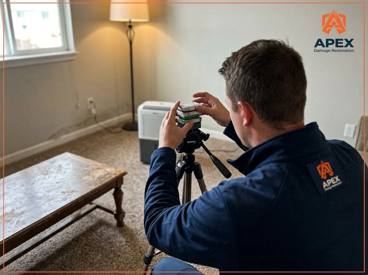 technician preparing equipment for mold air sampling
