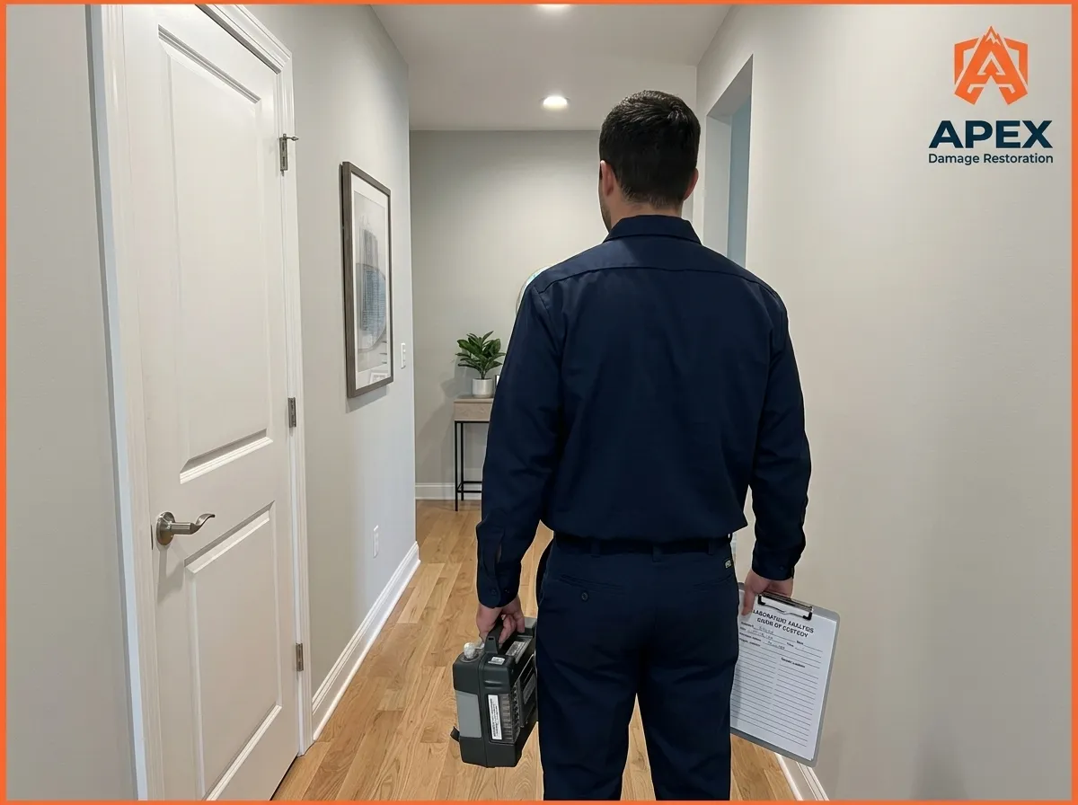 mold inspector carrying air sampling equipment and inspection tools