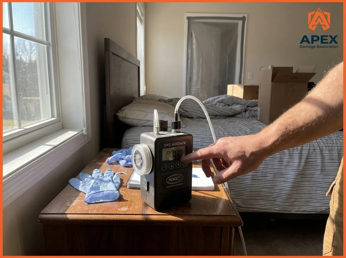 technician using an air sampling pump for mold testing