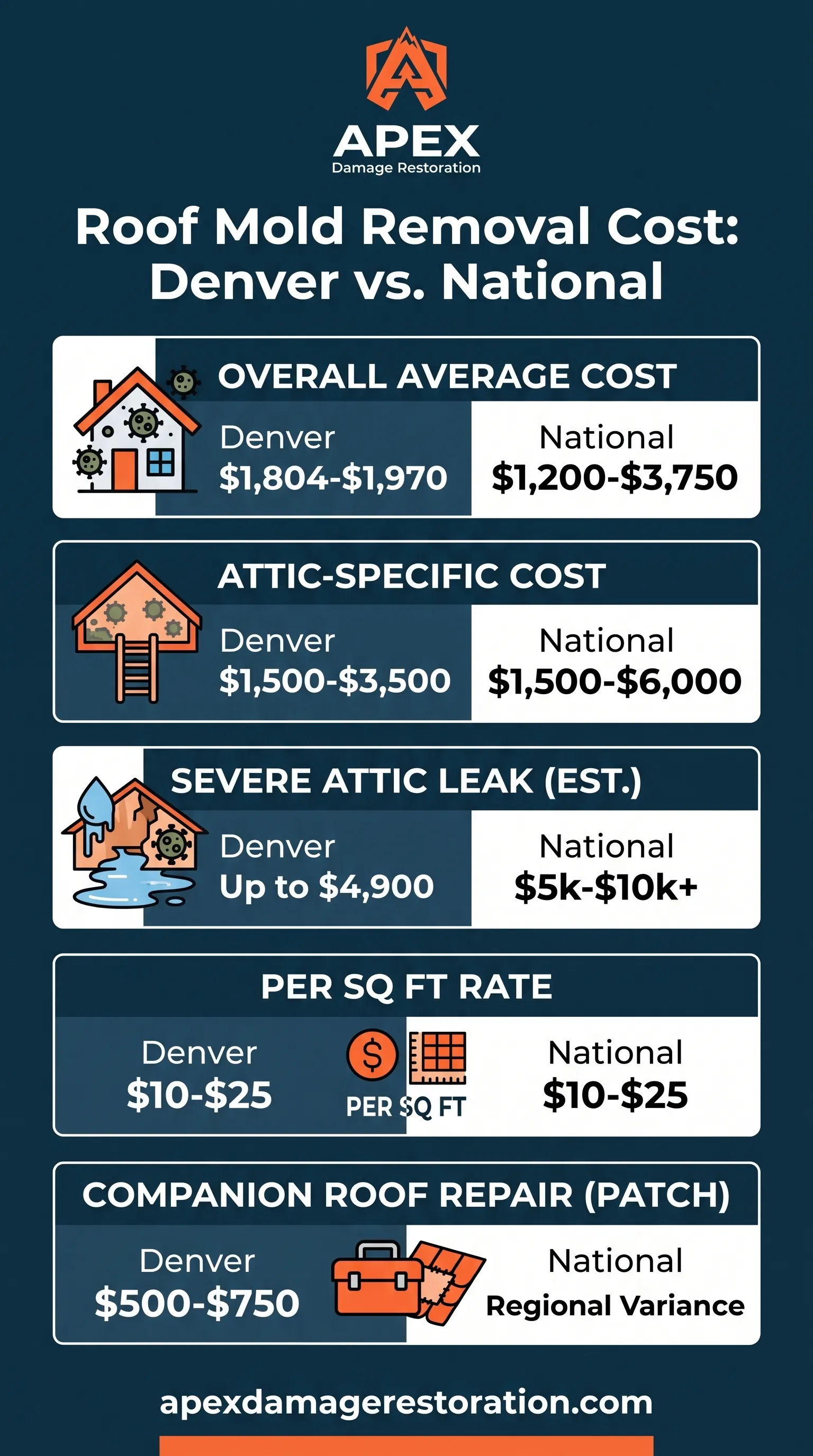 Denver Metro Area attic mold treatment cost infographic