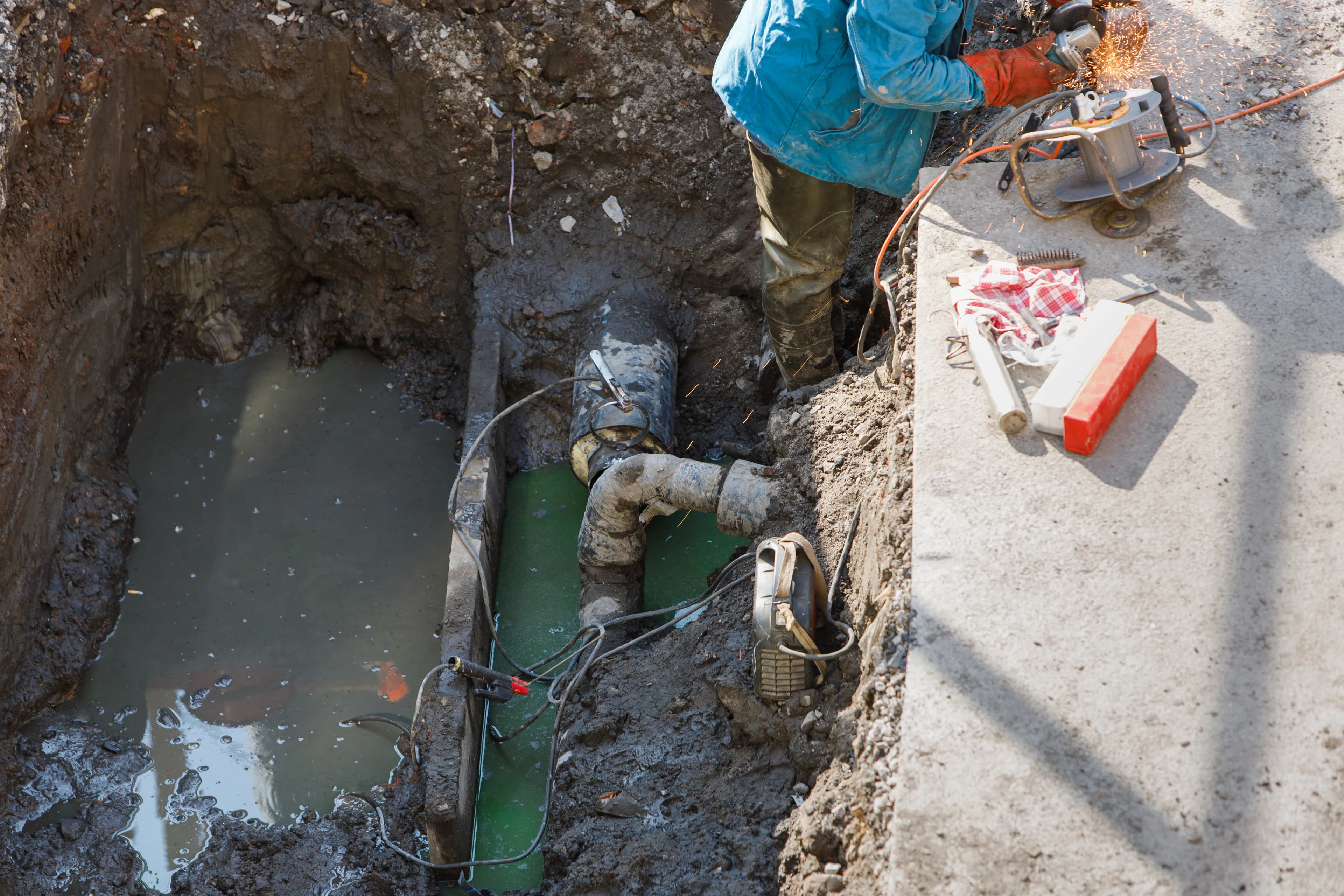 Sewer Line Repair Excavation Worker