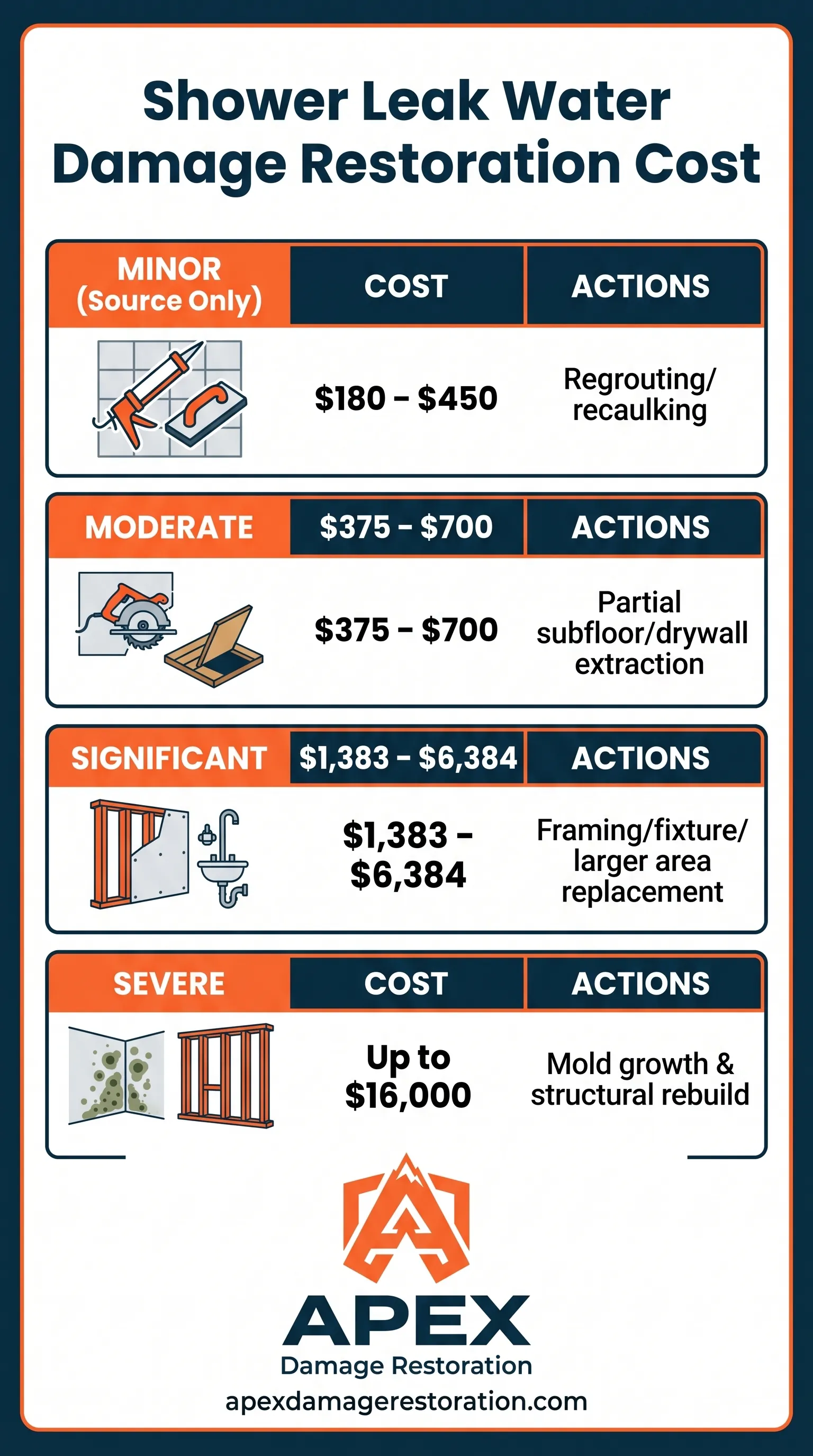 Shower Leak Water Damage Restoration Cost Infographic