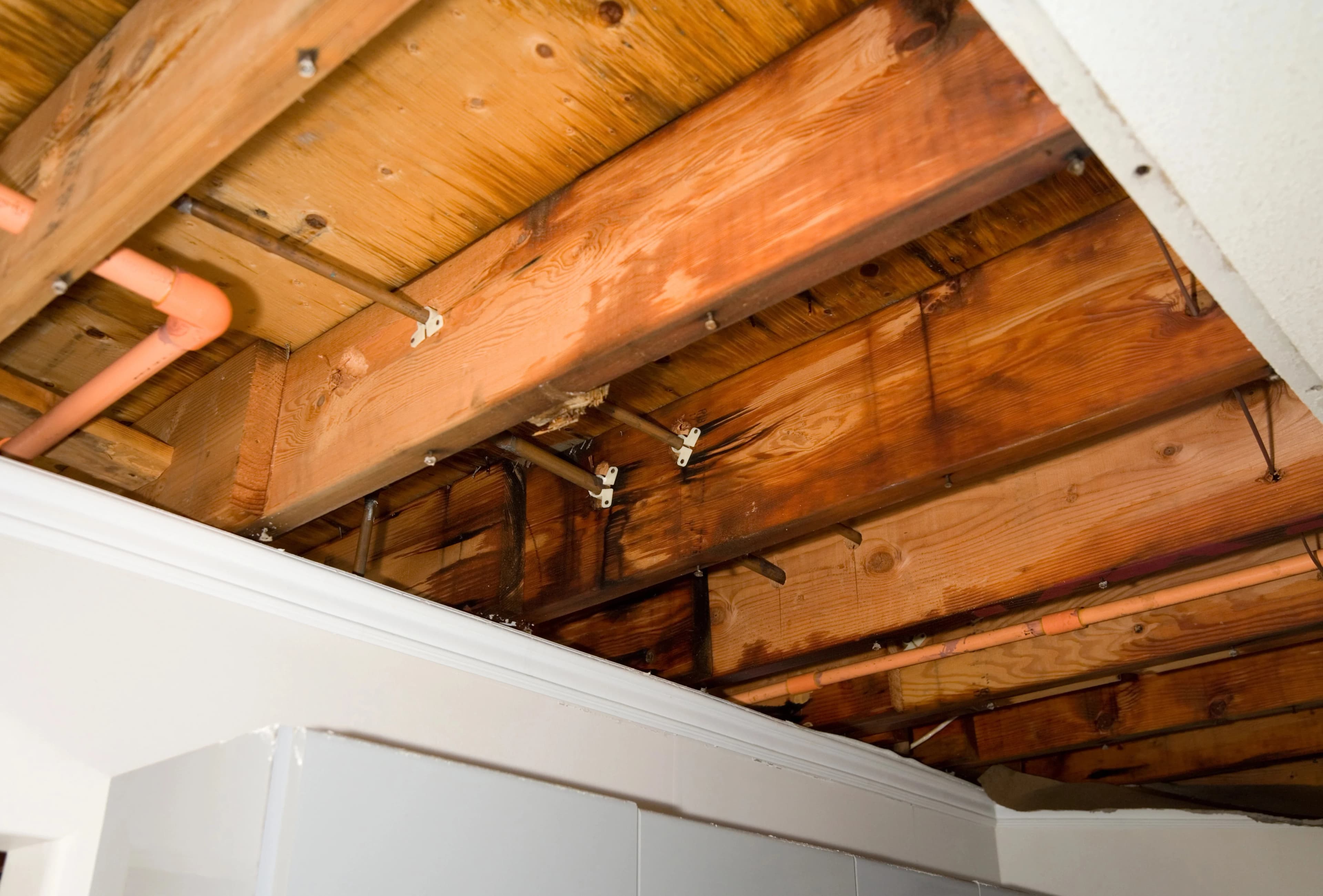 Exposed Ceiling Water Damage Beams