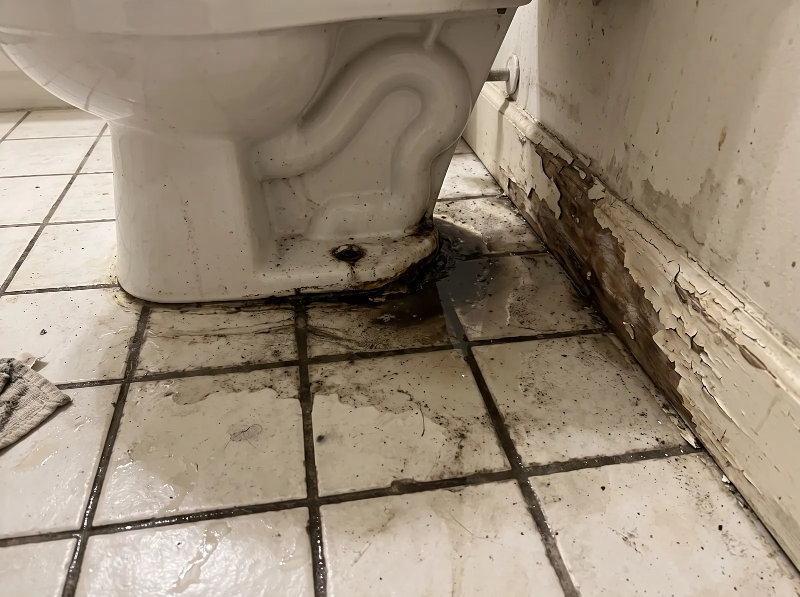 Toilet Base Water Leak Damage