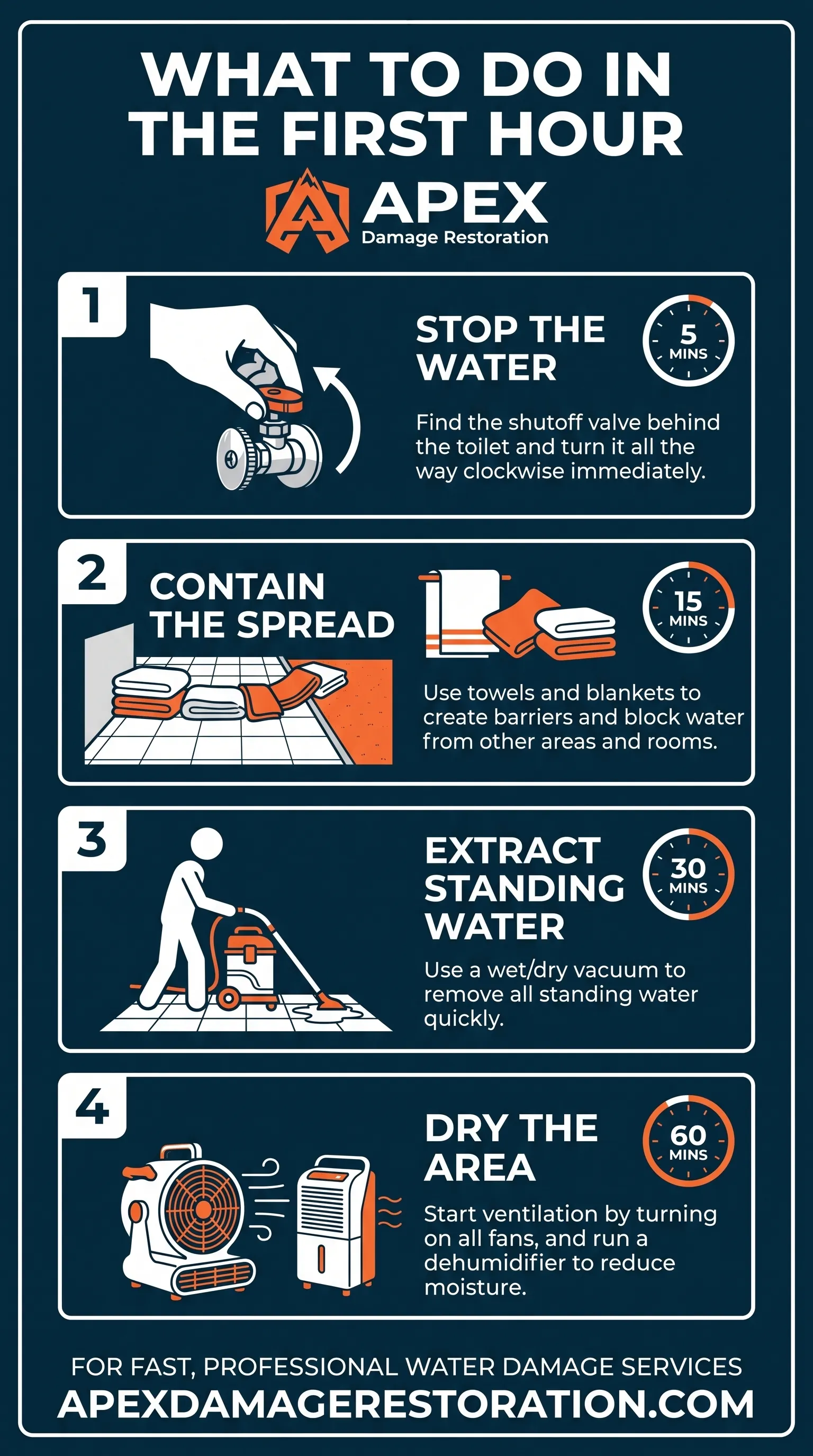 Toilet Leak What To Do In the First Hour Infographic
