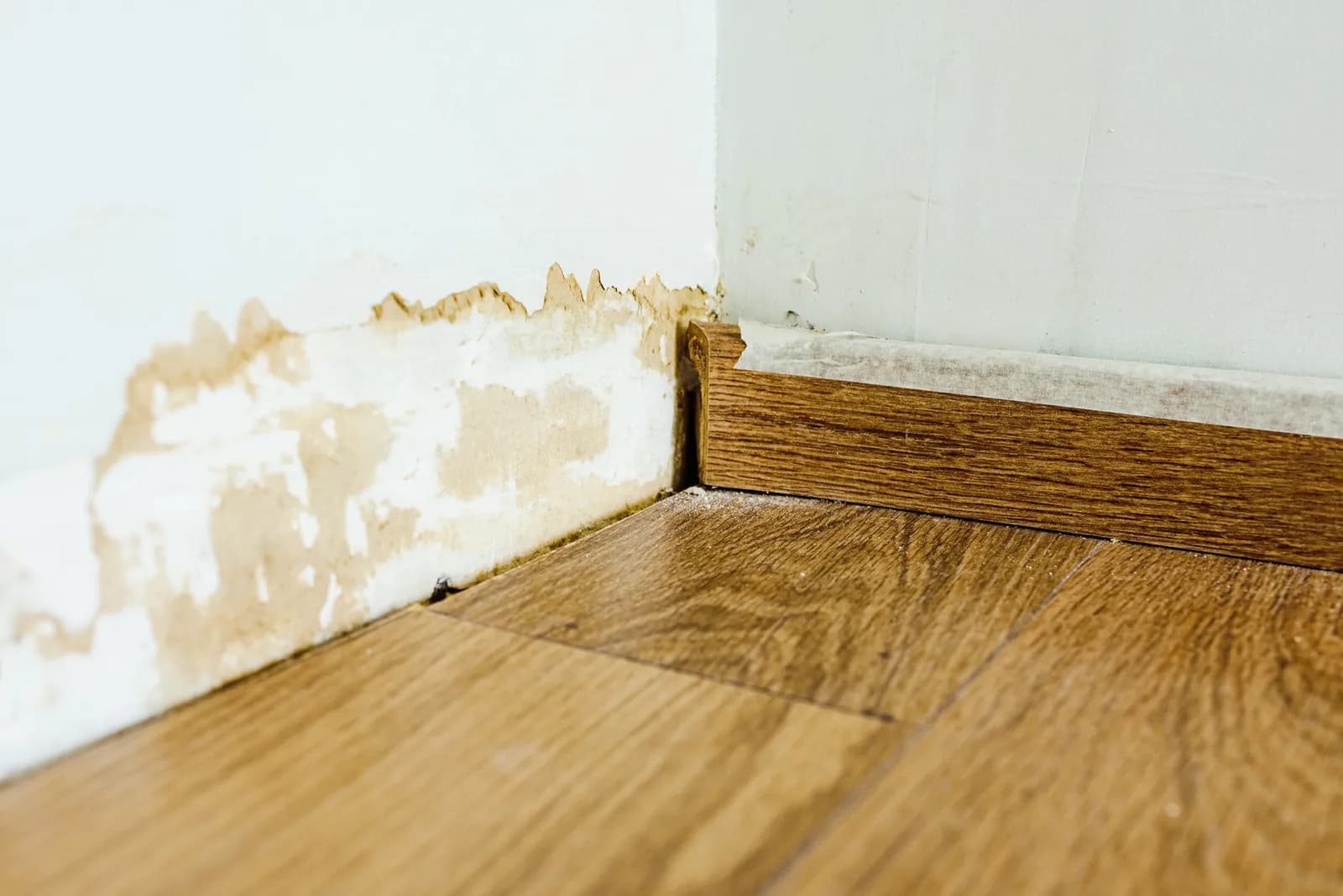 Water Damaged Baseboard And Wall