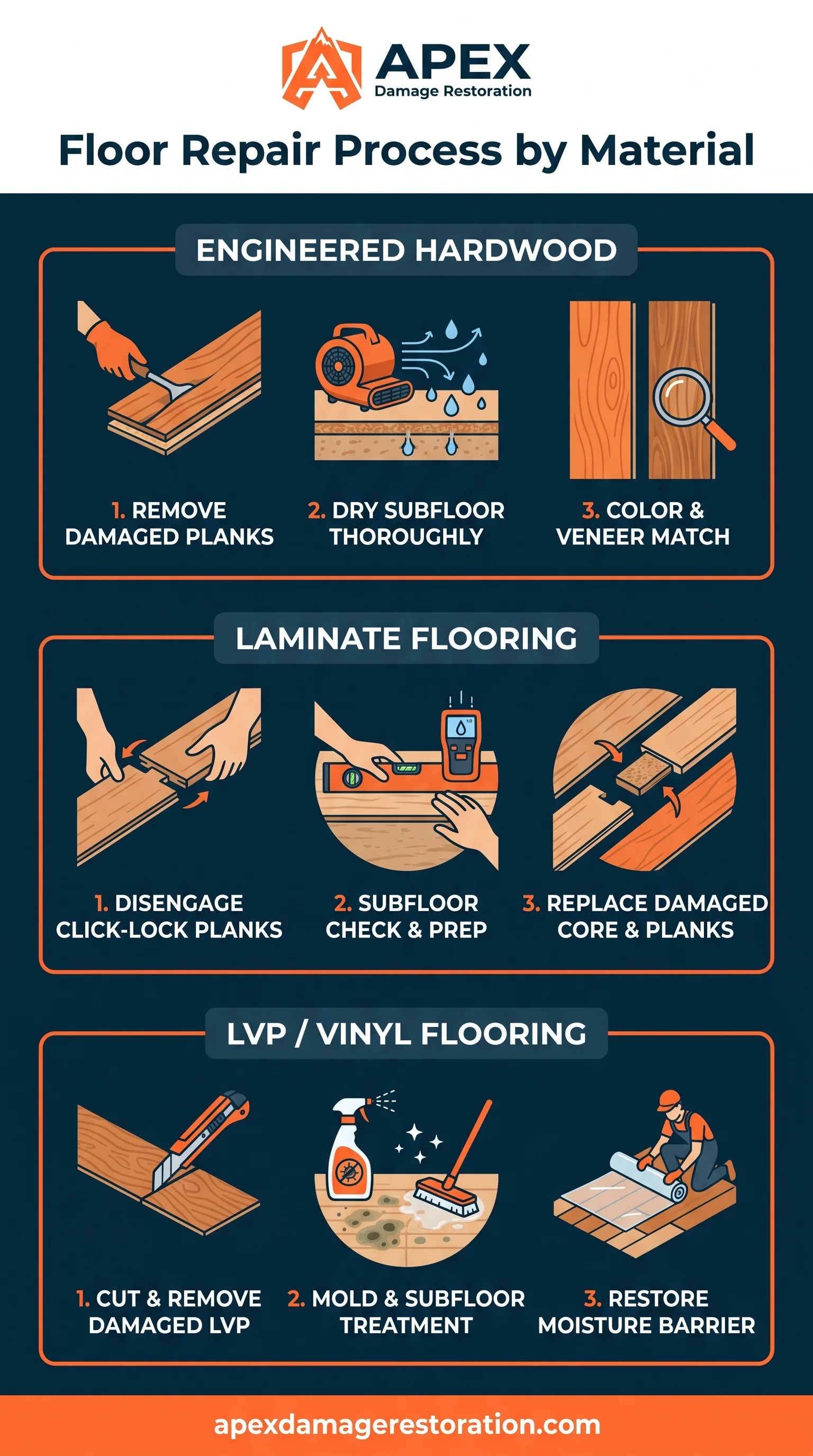 Floor Repair Process By Material Infographic