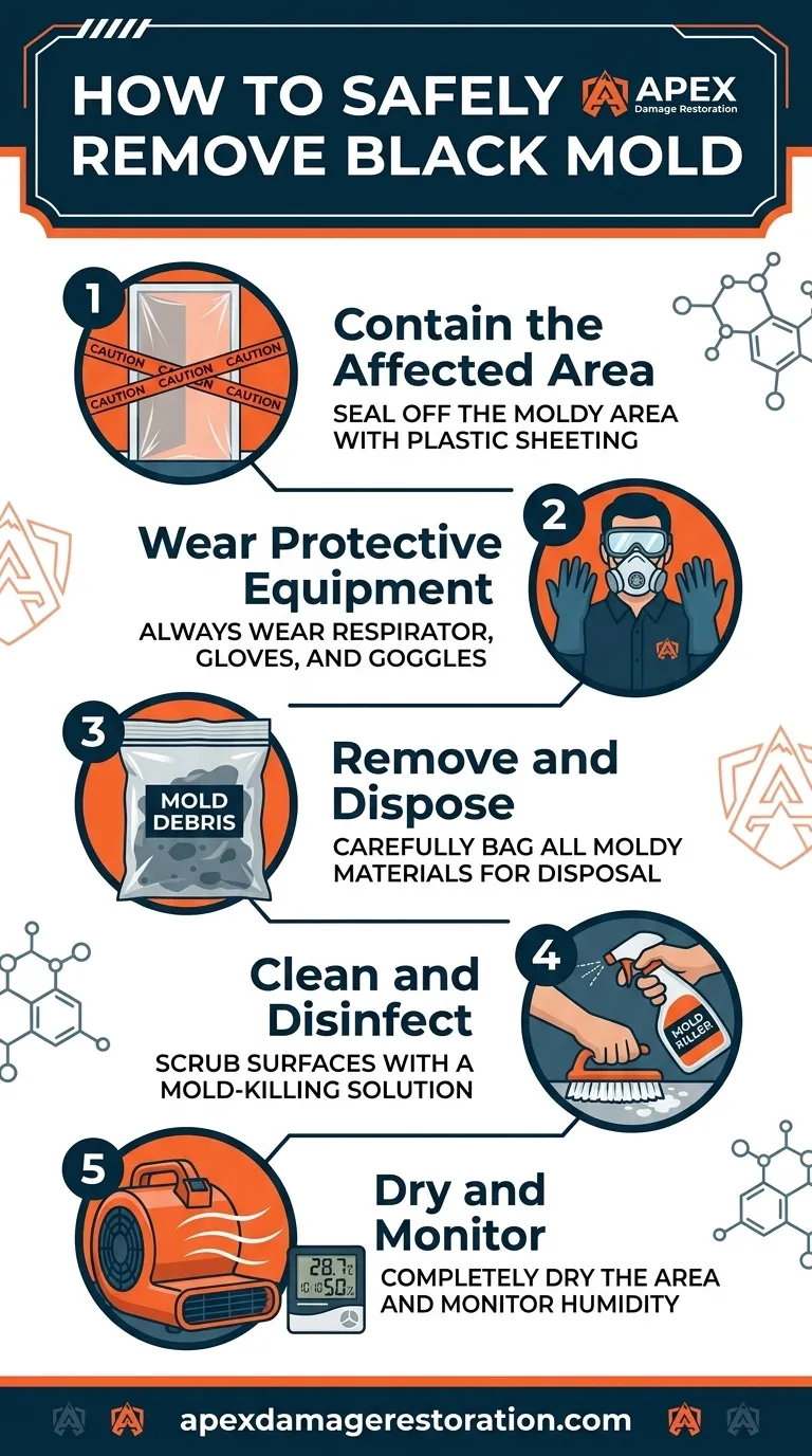 infographic showing how to safely remove black mold