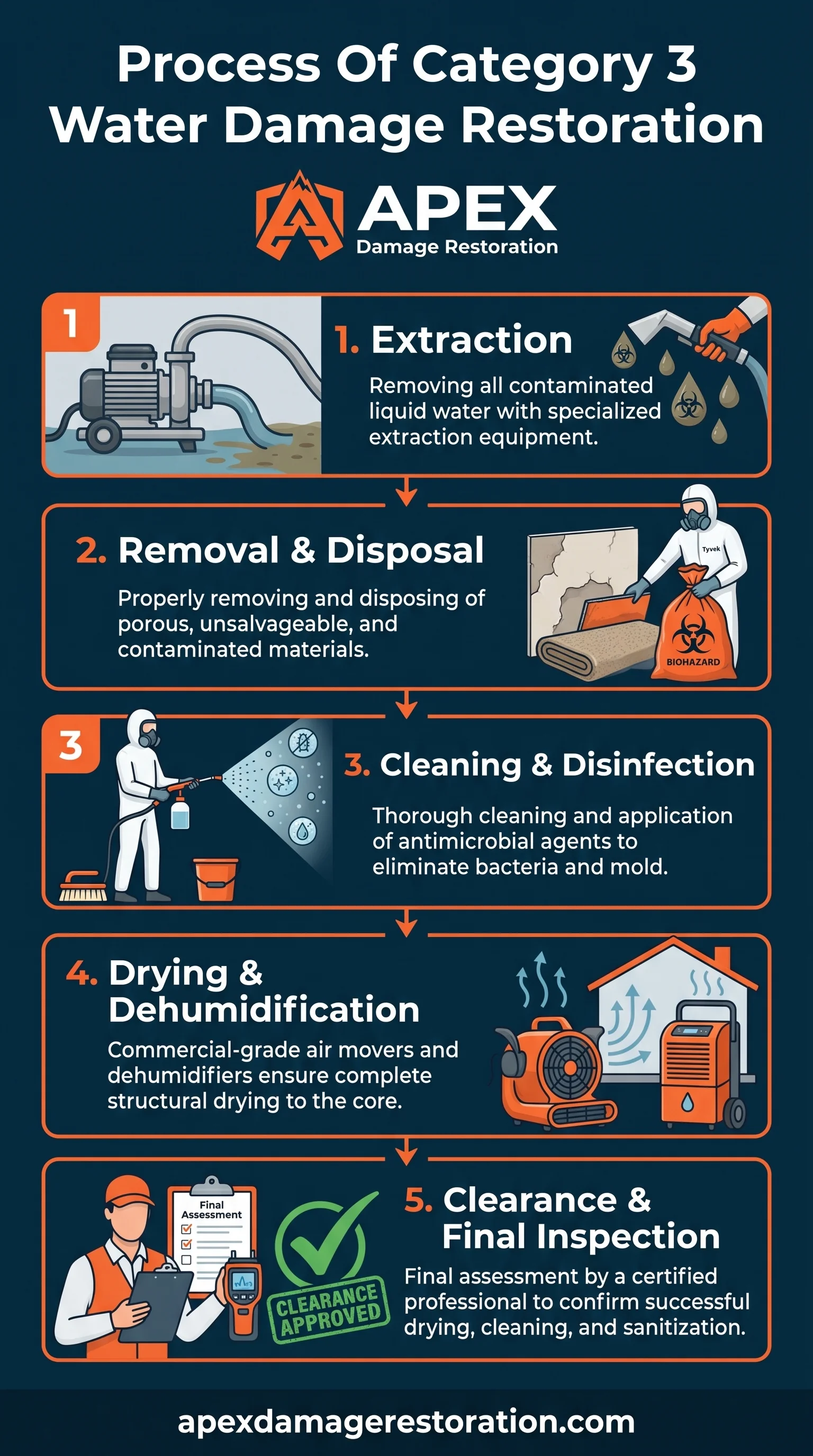 Category 3 Water Damage Restoration Process Infographic