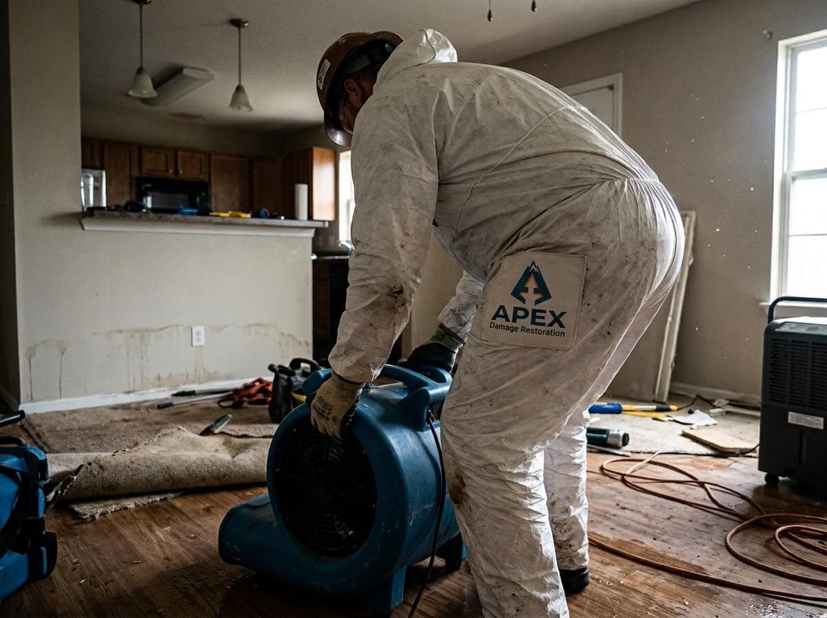 Emergency Flood Water Cleanup Worker Pumping Water in Aurora CO