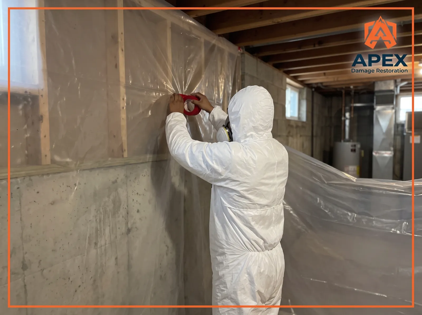 Black mold growth on basement wall in Thornton property