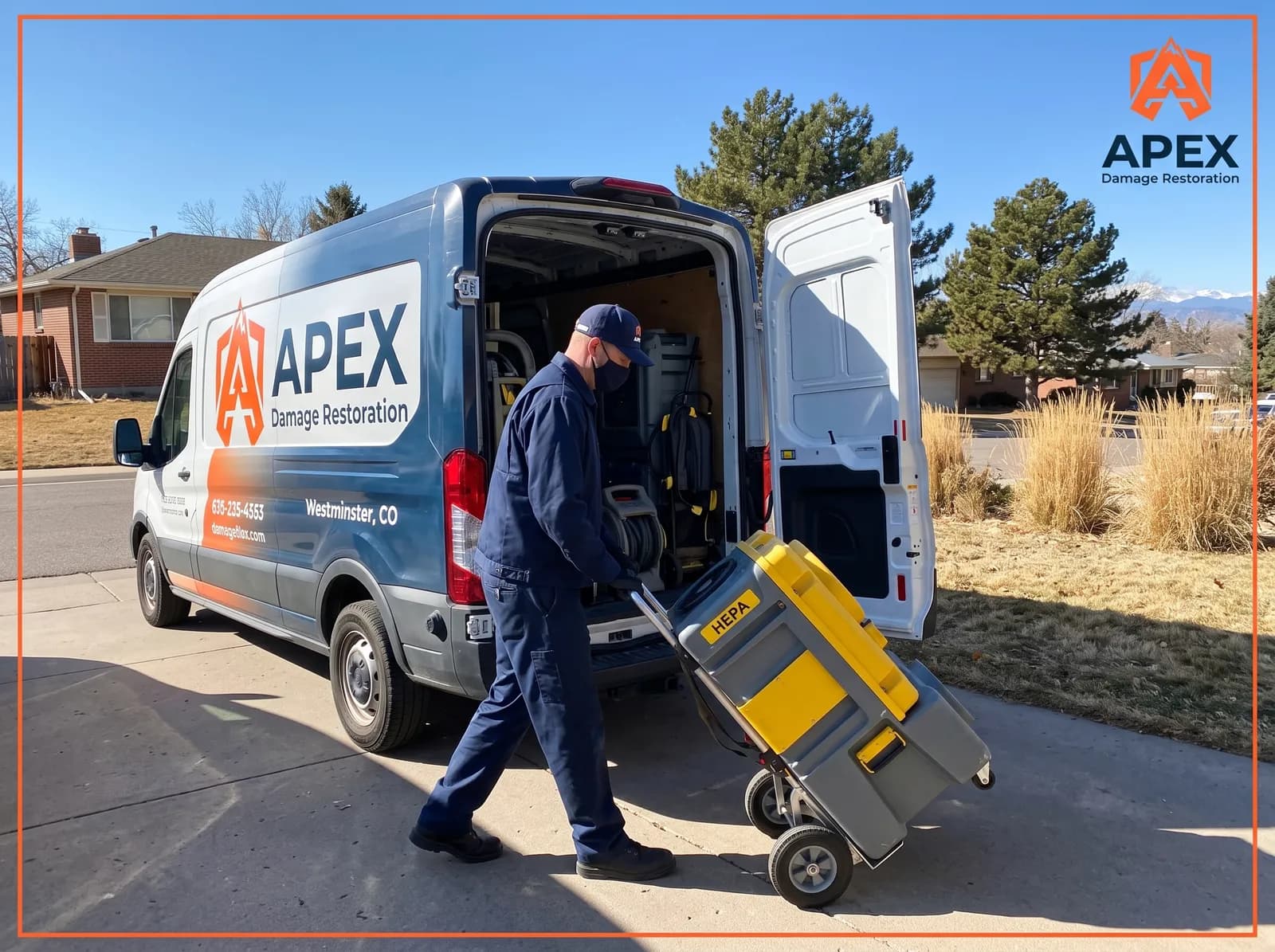 Apex Damage Restoration technician treating mold on building materials in Westminster