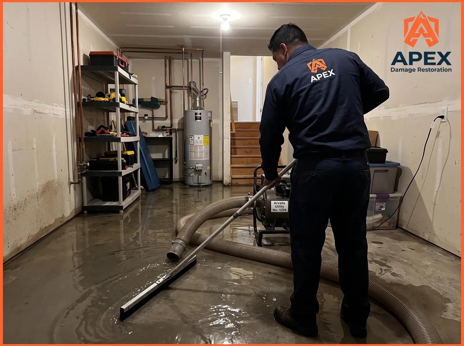 Apex technician using a floor viper for water extraction