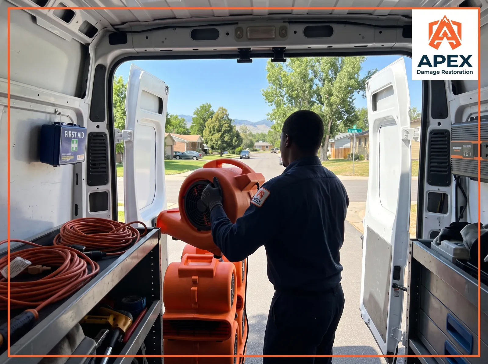 Apex technician using water damage restoration equipment