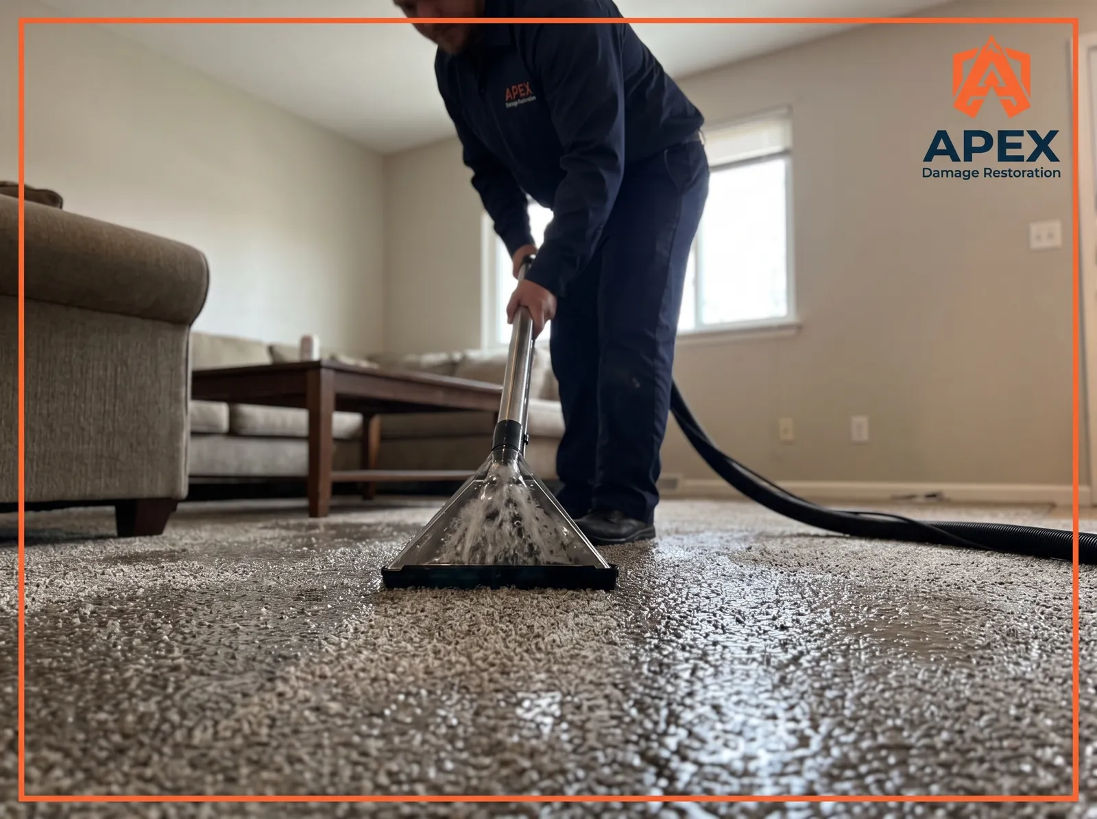 Apex technician vacuuming water damaged flooring