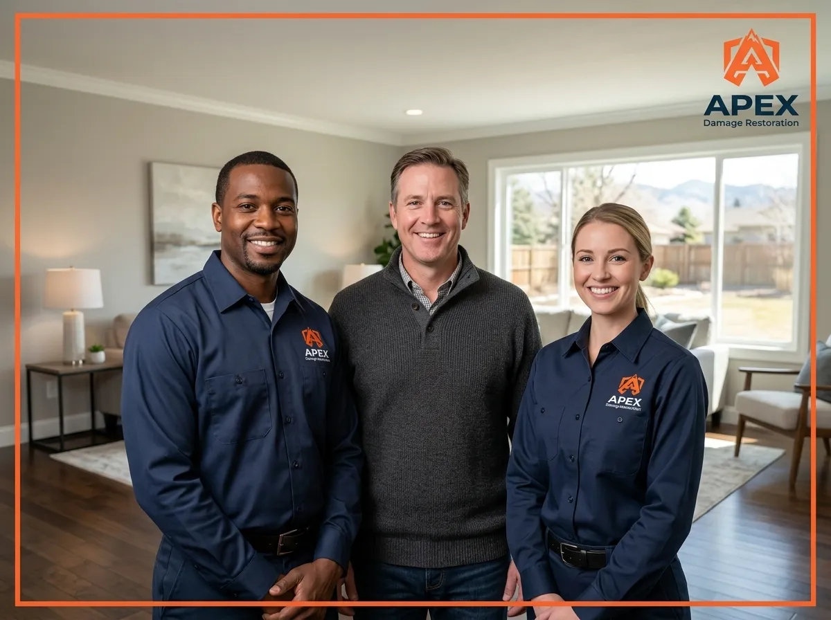 Apex Damage Restoration team with homeowners in Centennial