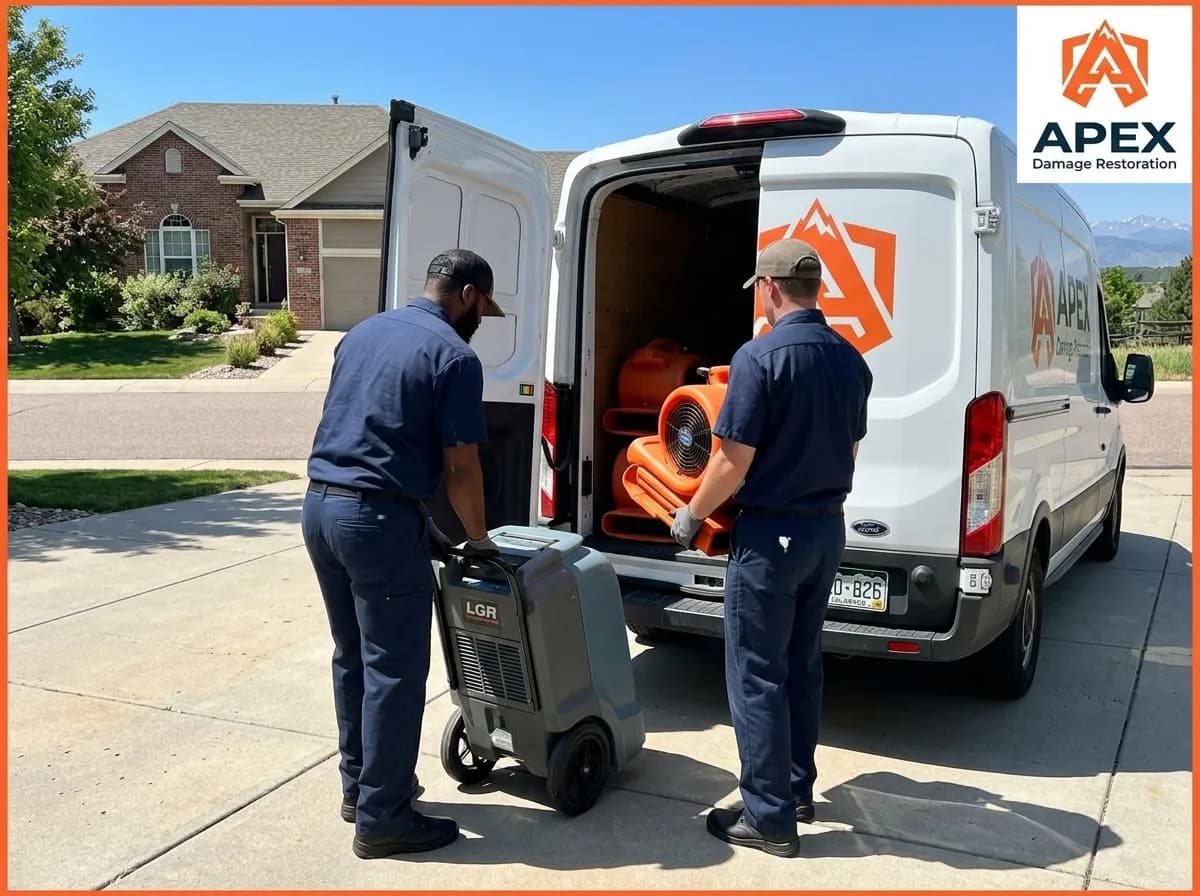 Apex Damage Restoration team unloading water damage restoration equipment