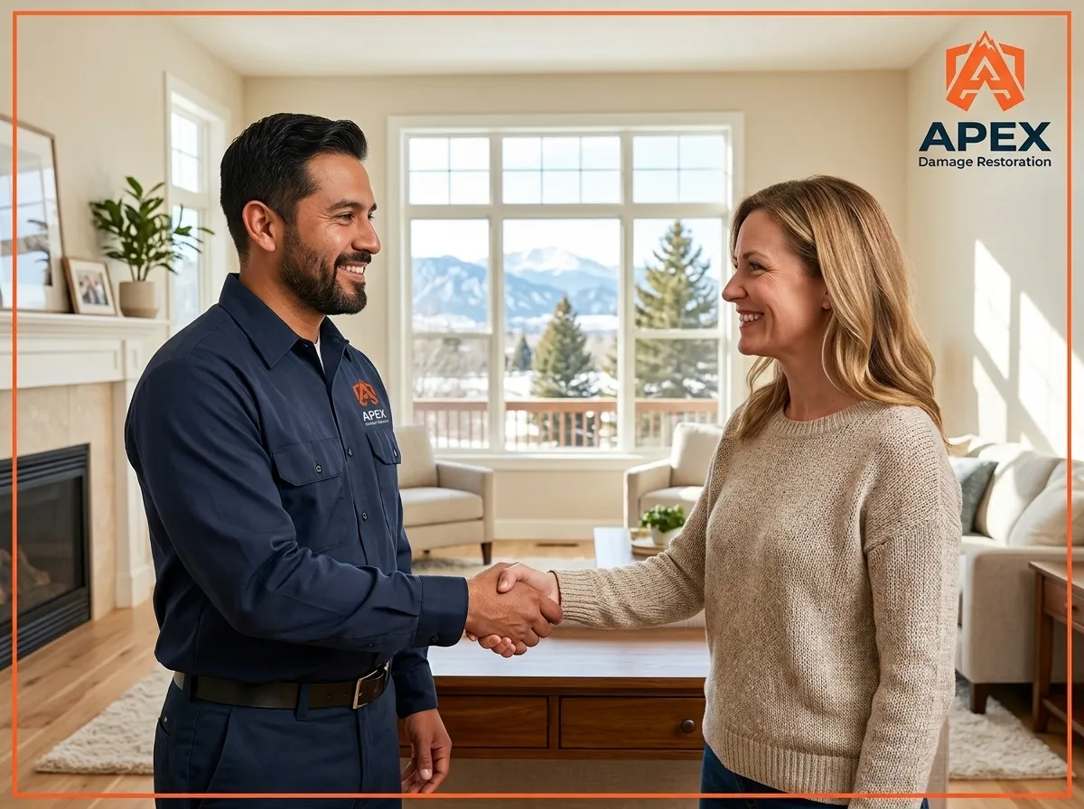 Apex Damage Restoration Littleton team with homeowner