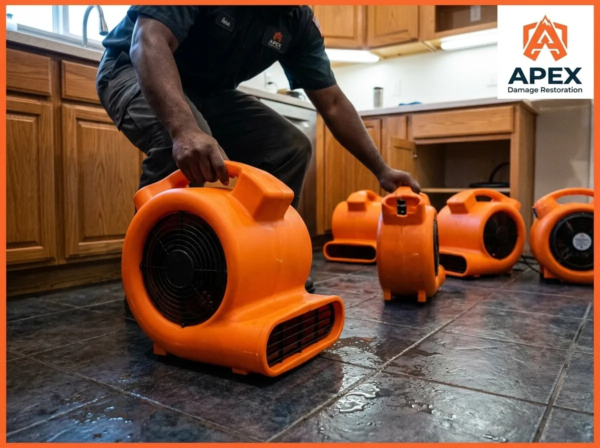 Apex Damage Restoration Littleton technician unloading air dryers