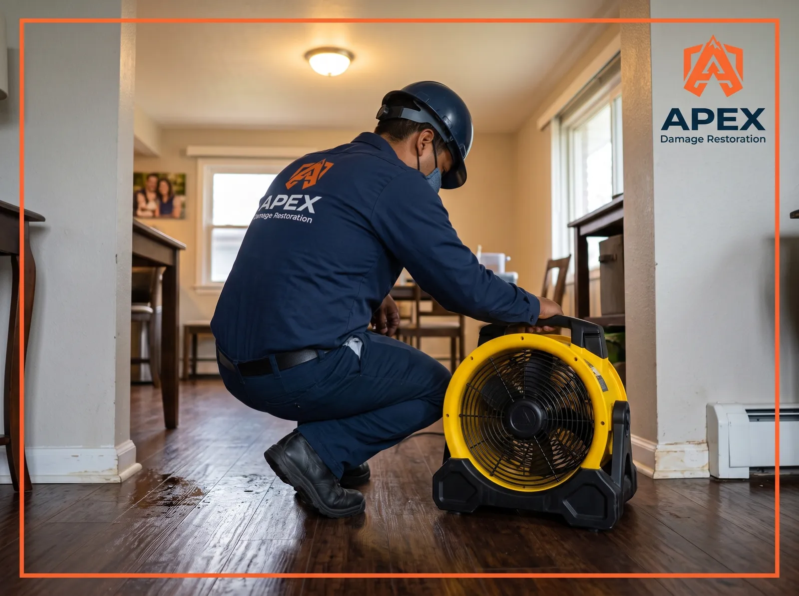 Apex Damage Restoration technician using a dryer
