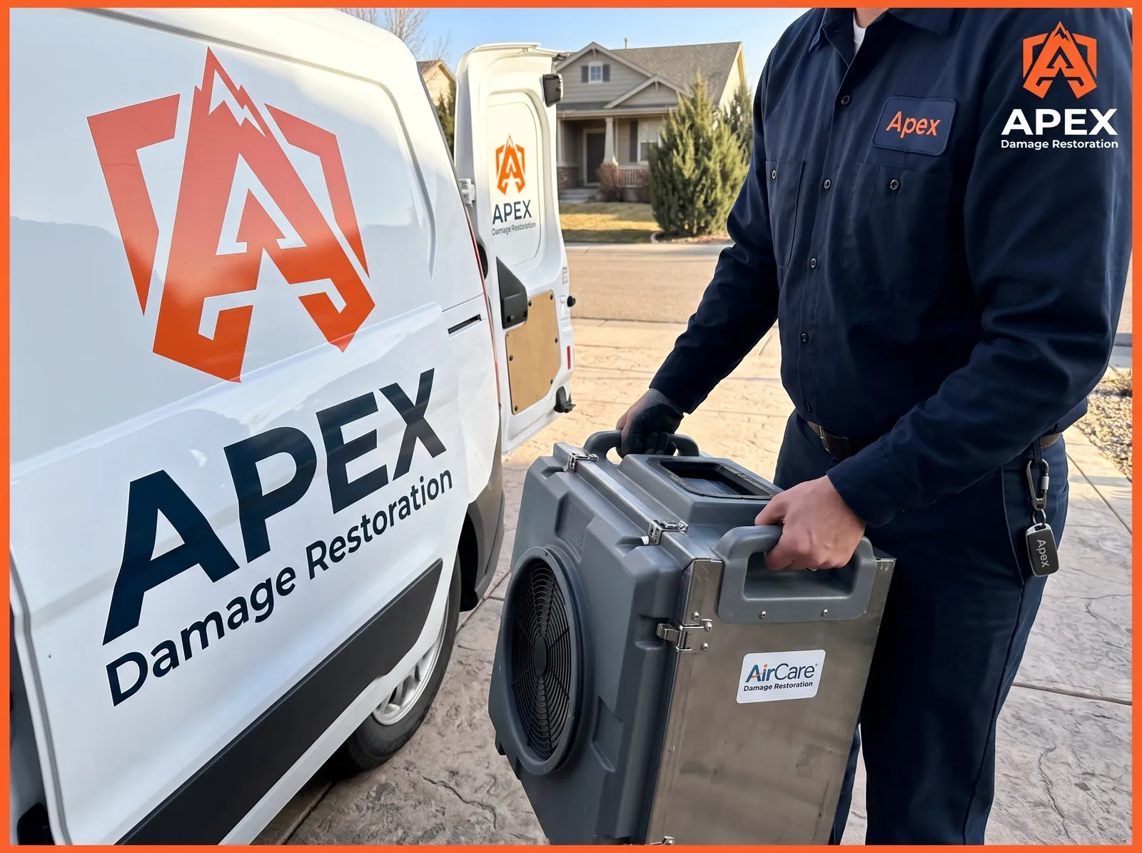 Apex Damage Restoration van and technician