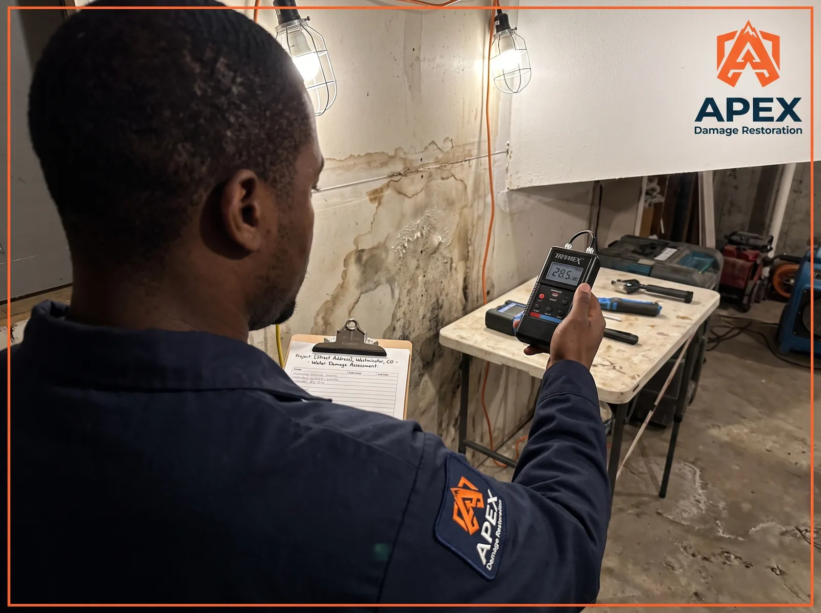 Apex technician checking a moisture meter reading